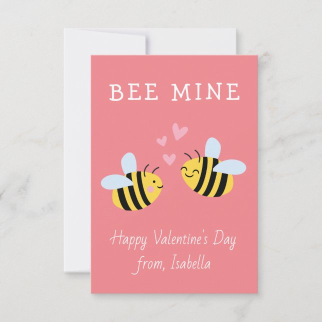 BEE MINE Classroom valentine Pink Note Card (Front)