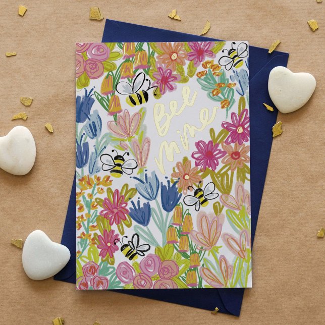 Bee Mine Colourful Floral Valentine's Day Foil Greeting Card (Bee Mine Colorful Floral Valentine's Day Foil Greeting Card)
