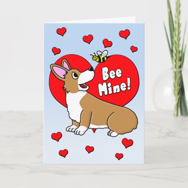 Bee Mine Corgi Valentine's Day Card (Front)