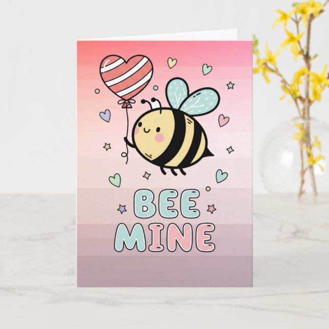 Bee Mine! Cute Bee Valentines Day Greeting Card (Yellow Flower)