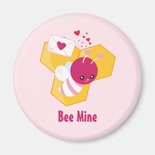 Bee Mine Cute Bee with Pink Valentine Hearts Magnet (Front)