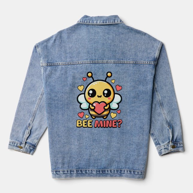 Bee Mine! Cute Bumble Be Pun Cartoon Denim Jacket (Back)