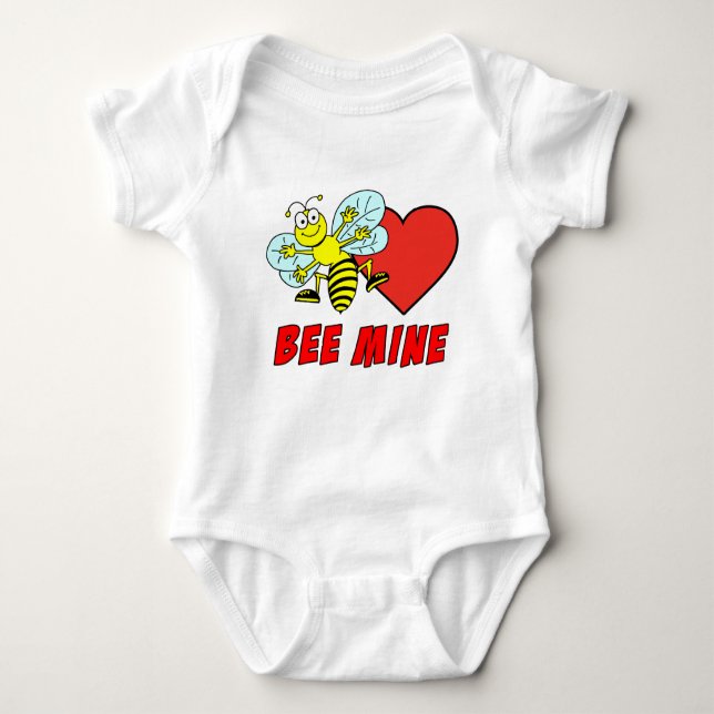 Bee Mine Cute Valentine Cartoon Baby Bodysuit (Front)