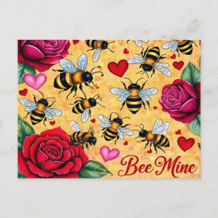 Bee Mine Golden Honey Love Holiday Postcard