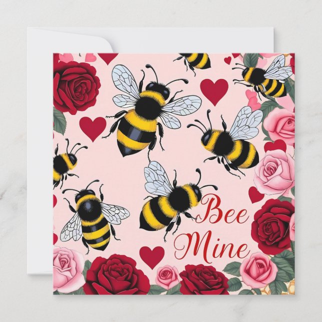 Bee Mine Love Buzz Design Flat Holiday Card (Front)