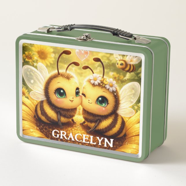 BEE MINE on a sunflower. Metal Lunch Box (Front)