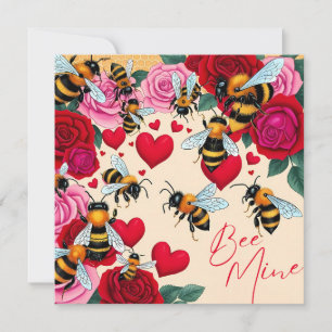 Bee Mine Romantic Floral Design Flat Holiday Card