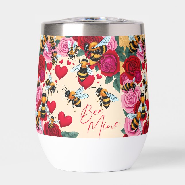 Bee Mine Romantic Floral Stemless Wine Tumbler (Front)
