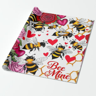 Bee Mine Sweet Honeycomb Blooms Wrapping Paper