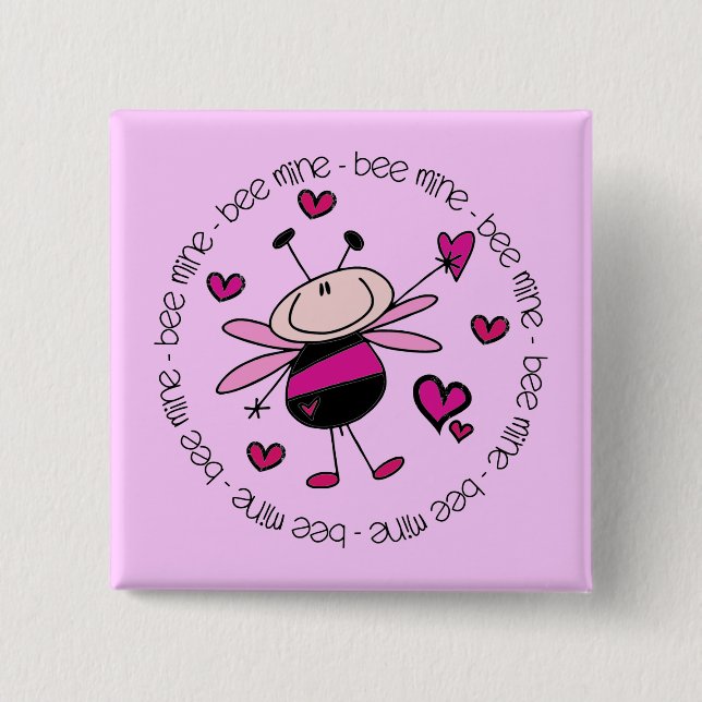 Bee Mine Valentine 15 Cm Square Badge (Front)