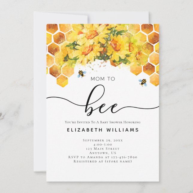Bee Modern Watercolor Mum To Bee Baby Shower Invitation (Front)