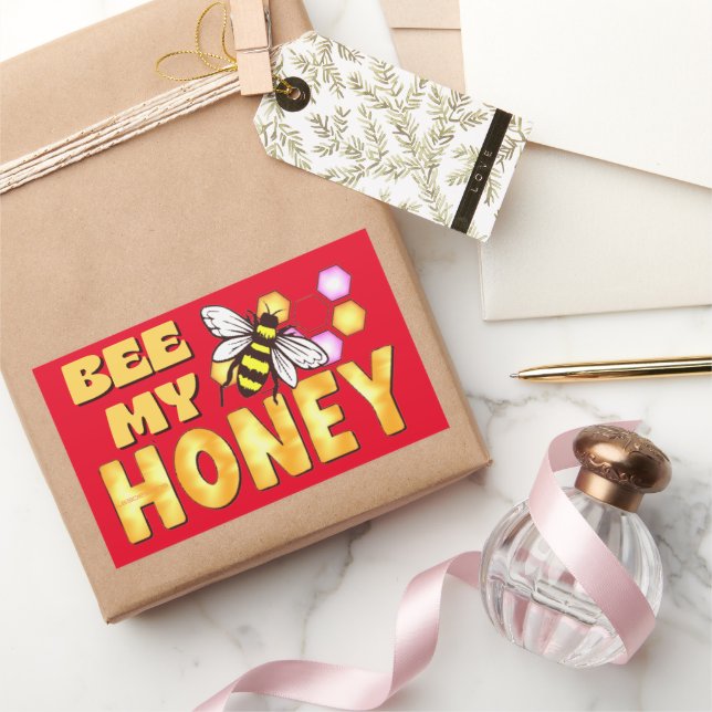 BEE MY HONEY  funny cute bee valentines's day      Rectangular Sticker (Gifting)