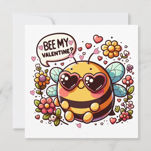 Bee My Valentine? - Charming Bee Valentine's Card  (Front)