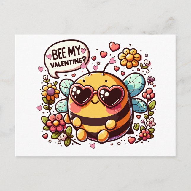 Bee My Valentine? - Charming Bee Valentine's  Holiday Postcard (Front)
