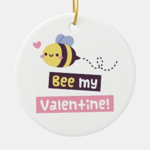 Bee My Valentine, Cute Love Pun Confession Ceramic Tree Decoration