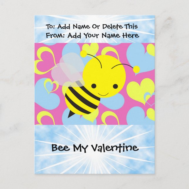 Bee My Valentine Holiday Postcard (Front)