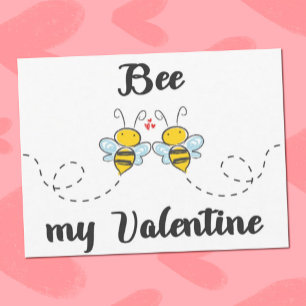"Bee my Valentine" word pun with cute bees Postcard