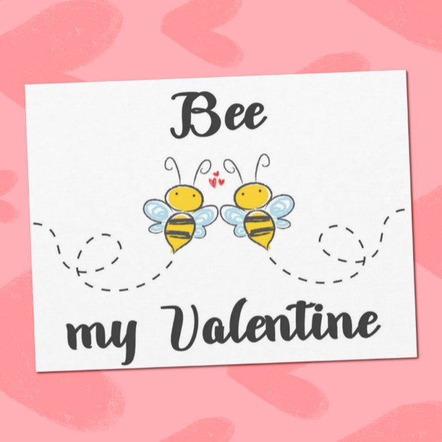 "Bee my Valentine" word pun with cute bees Postcard (Creator Uploaded)