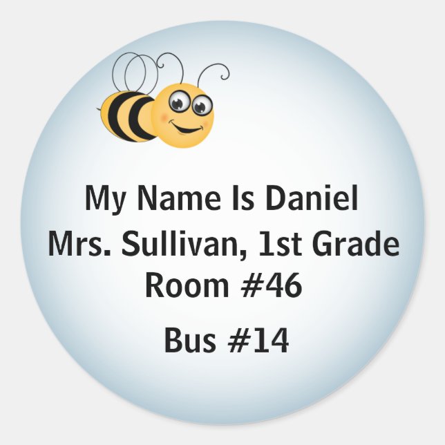 Bee Nametag Classic Round Sticker (Front)