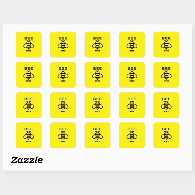 Bee Nice with Yellow Background Design Square Sticker (Sheet)