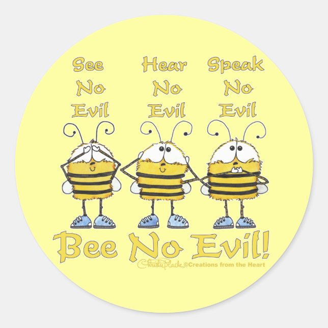 "Bee No Evil" Bees Classic Round Sticker (Front)