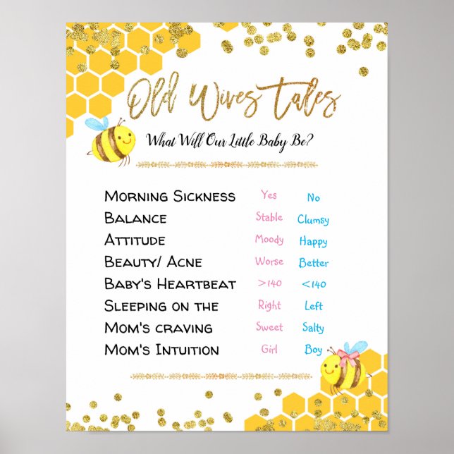 Bee Old Wives Tales Gender Reveal Board Poster (Front)