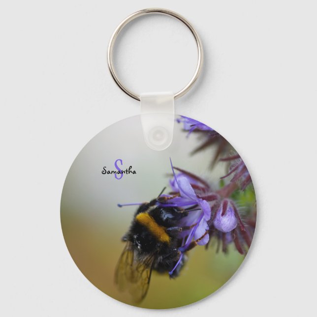 Bee on a Blue Tansy Key Ring (Front)