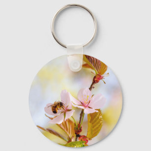 Bee On A Cherry Flower Key Ring