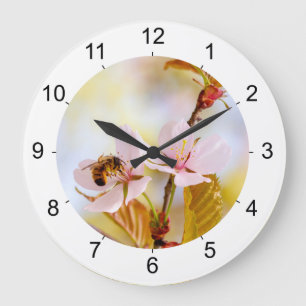 Bee On A Cherry Flower Large Clock