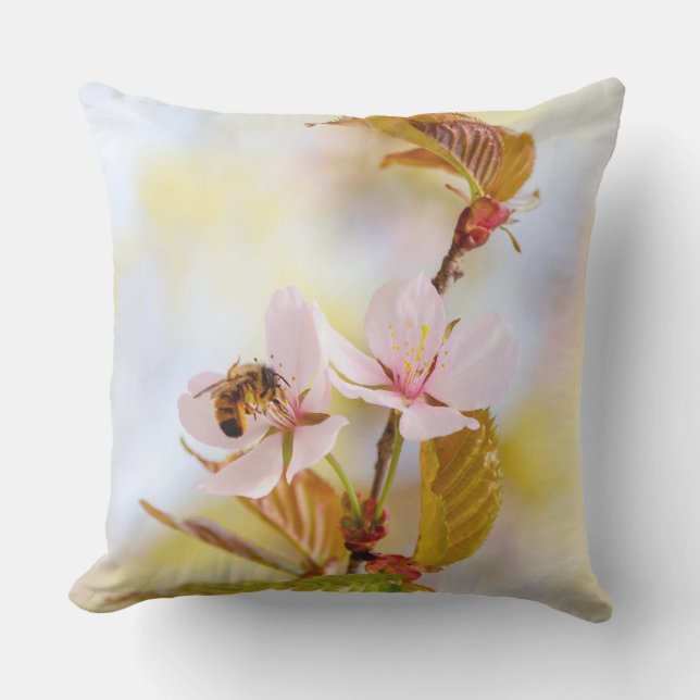 Bee On A Cherry Flower Outdoor Cushion (Front)