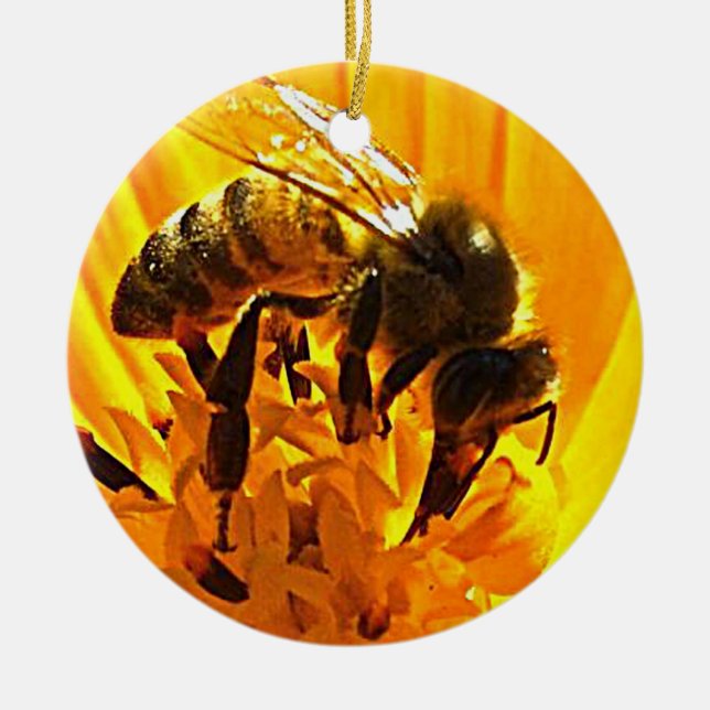 Bee on a Flower Ceramic Tree Decoration (Front)