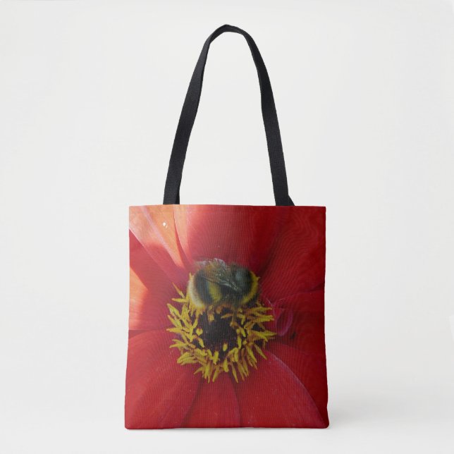 Bee on a red flower Tote Bag (Front)
