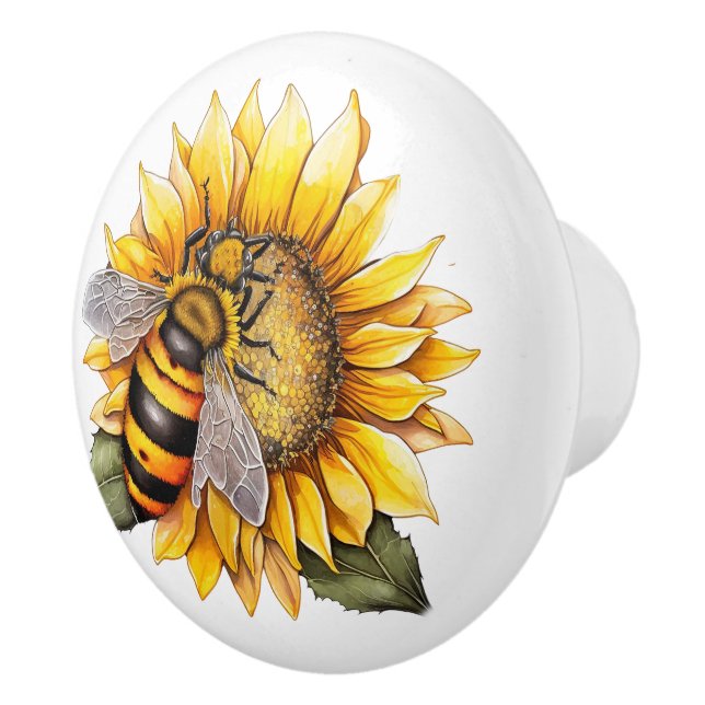 Bee On A Sunflower Ceramic Knob (Right)
