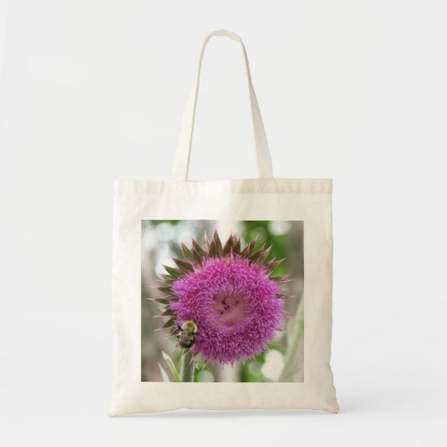 Bee on a Thistle Bloom Tote Bag (Front)