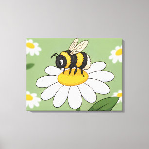 Bee on a white daisy canvas print