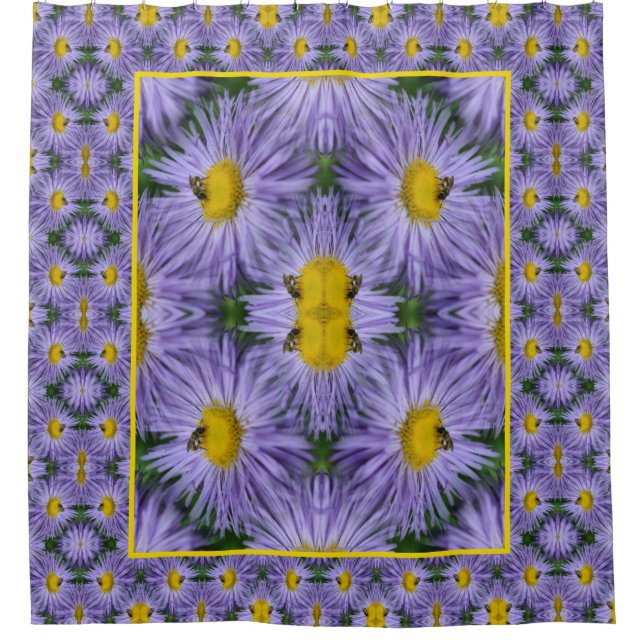 Bee On Aster Flowers Nature Art Shower Curtain (Front)