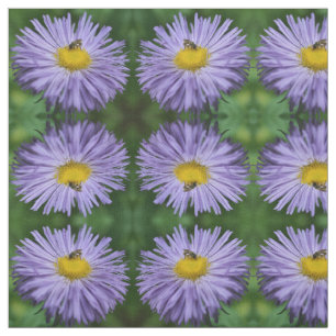 Bee On Aster Flowers Nature Pattern Fabric