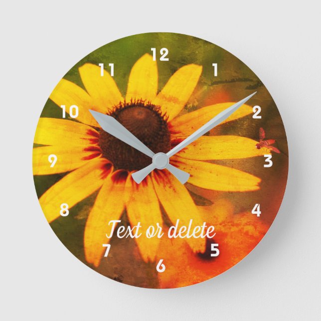 Bee On Black Eyed Susan Flower Abstract  Round Clock (Front)