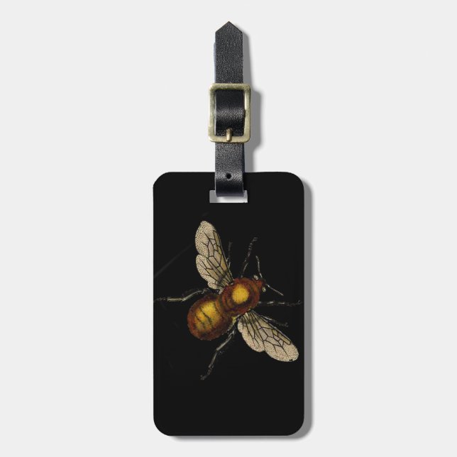 Bee on black luggage tag (Front Vertical)