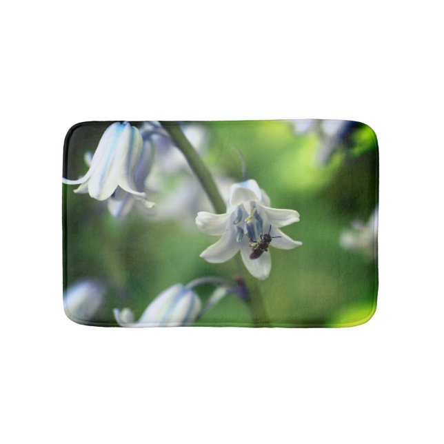 Bee On Bluebell Flower Close Up Bath Mat (Front)
