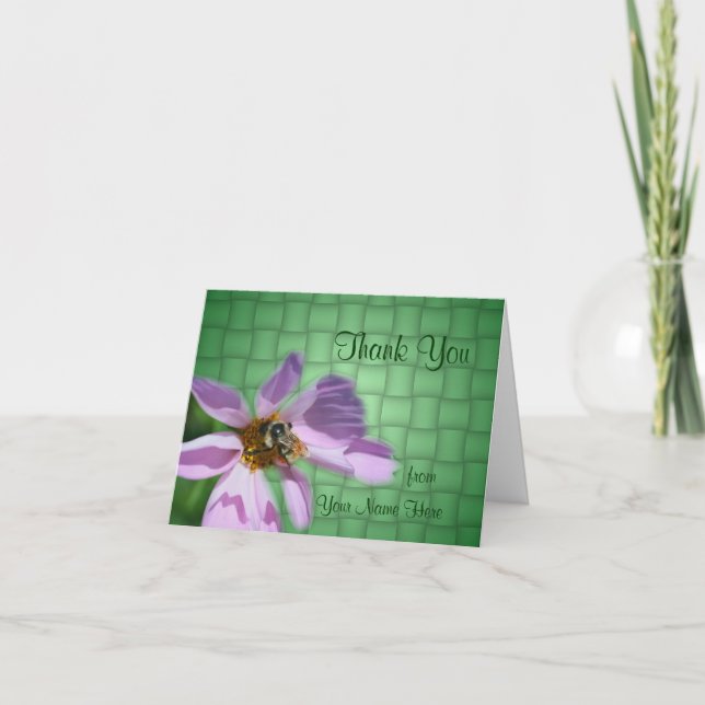 Bee On Cosmos Flower Nature Thank You Card (Front)