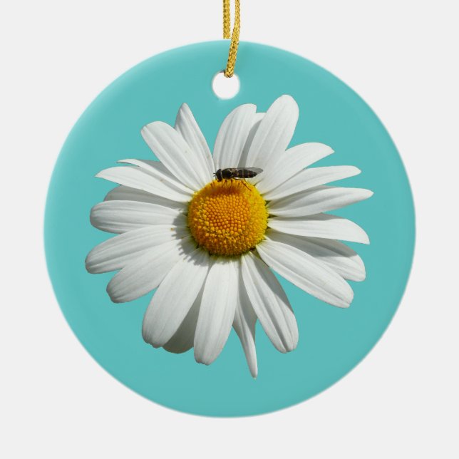 Bee on Daisy Alaskan Summer Nature Photo Ceramic Tree Decoration (Front)