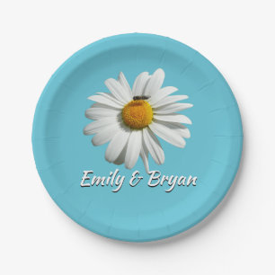 Bee on Daisy Alaskan Summer Nature Photo Paper Plate