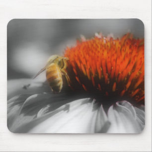 Bee On Flower Close Up Black White Mousepad