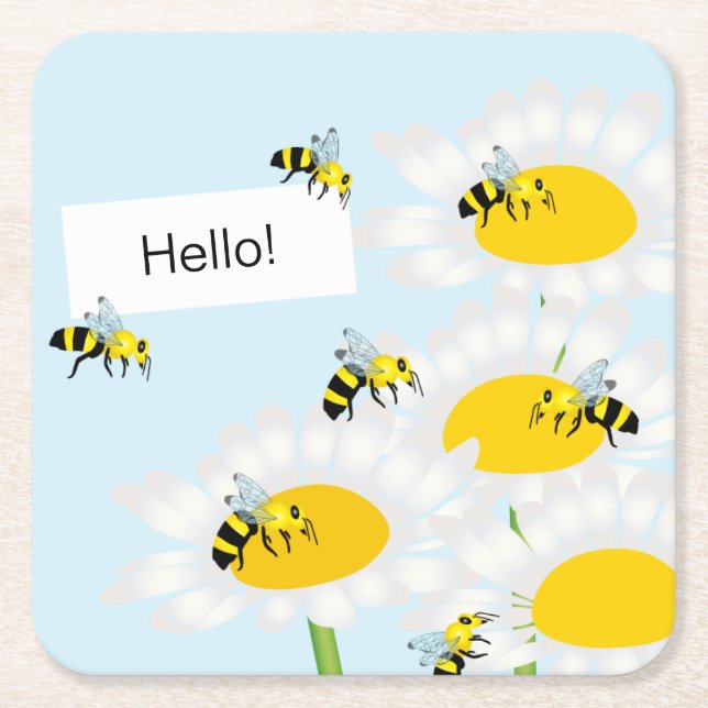Bee on Flower Coaster - Blue Background (Front)