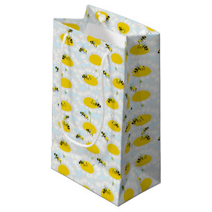 Bee on Flower Gift Bag - Blue Background