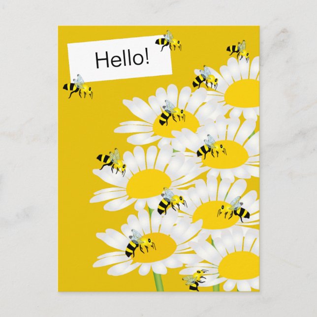 Bee on Flower Postcard - Yellow Backgrond (Front)