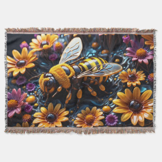 bee on flower throw blanket