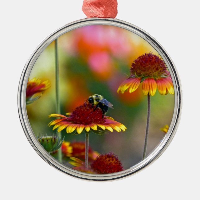 Bee on Gaillardia Metal Tree Decoration (Front)