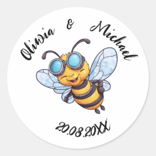 Bee on Honey Jars Classic Round Sticker